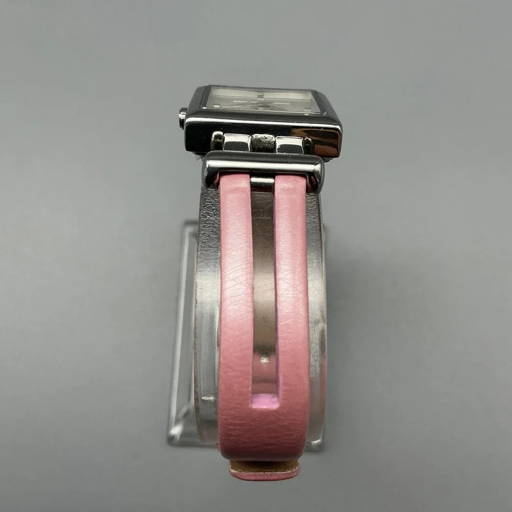 Kenneth Cole Womens Watch 20mm Silver Dial Pink Leather Square New Battery